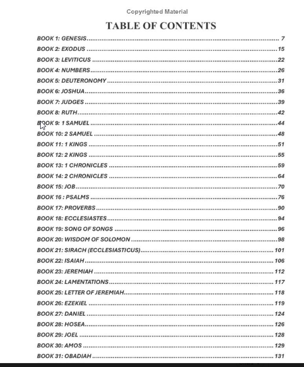 Table of contents, books 1 through 31, with page numbers
