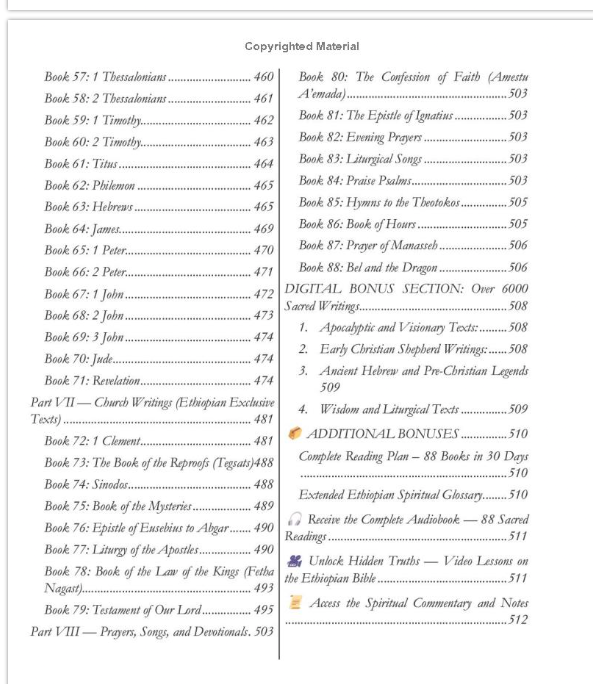 Table of contents page 2 showing non-canonical books and digital bonuses